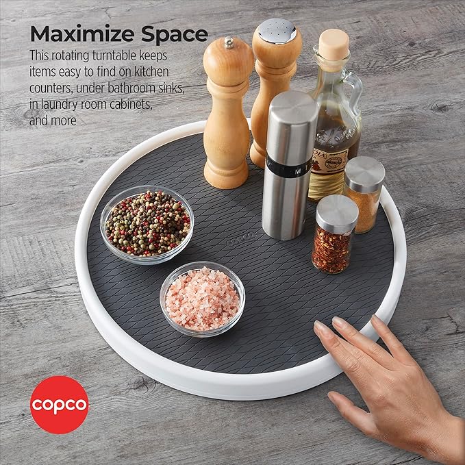 Copco Pro 15-Inch Lazy Susan Turntable, Non-Skid Pantry or Cabinet Organizer for Spices, Condiments, and Bottles, Smooth Rotation, Charcoal Finish