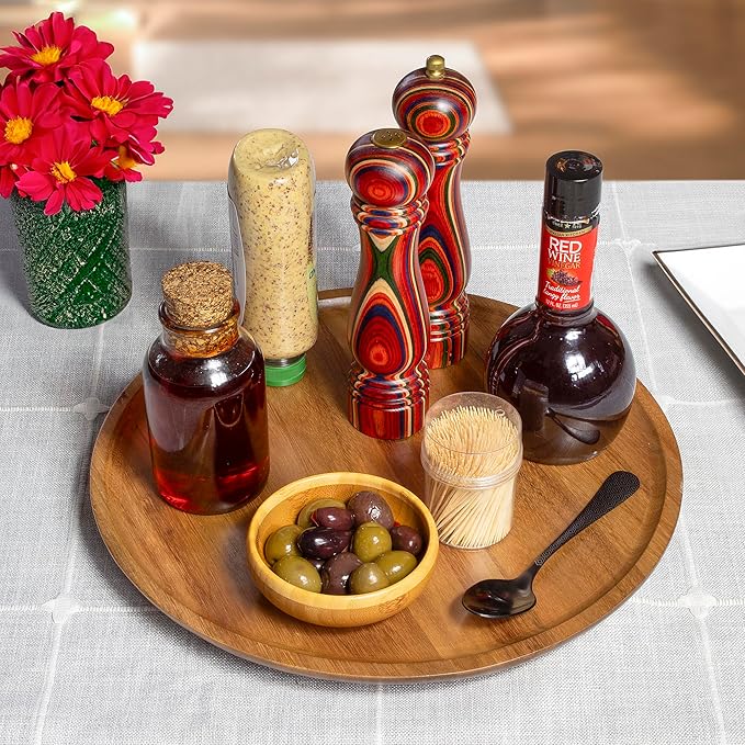 TB Home Acacia Wood Lazy Susan Organizer Kitchen Turntable for Cabinet, Table, Pantry or Countertop