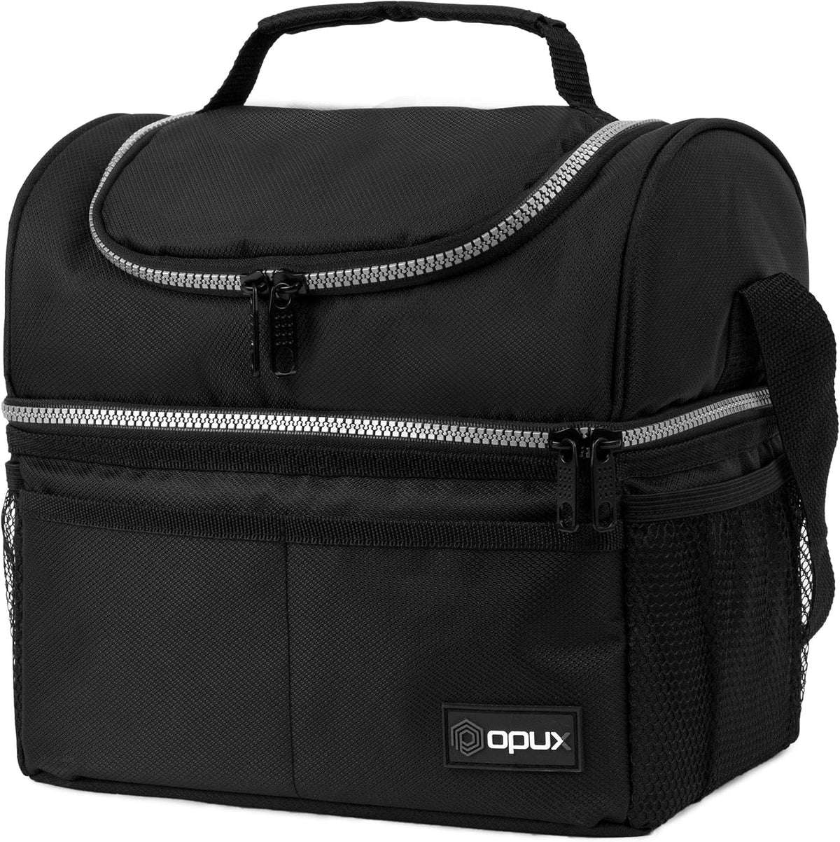 Insulated Lunch Bag for Men Women, Double Decker Leakproof, Black