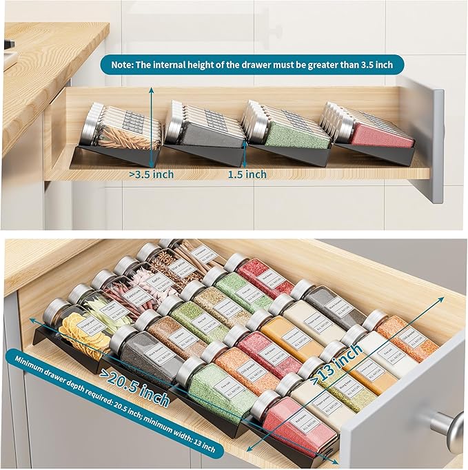 BOIVSHI Spice Drawer Organizer, 4 Tier Metal Spice Organizer for Drawer Insert, Spice Organization for Drawer, Kitchen, Countertop, Pantry (Jars Not Included)