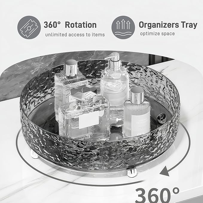 Premium Lazy Susan Organizer,9 inch Turntable Organizer for Bathroom, Kitchen, Vanity, Countertop, Table Top, Cabinet, Pantry and Frige, Perfume, Skin Care, Makeup, Spice Organizer, 360° Rotating