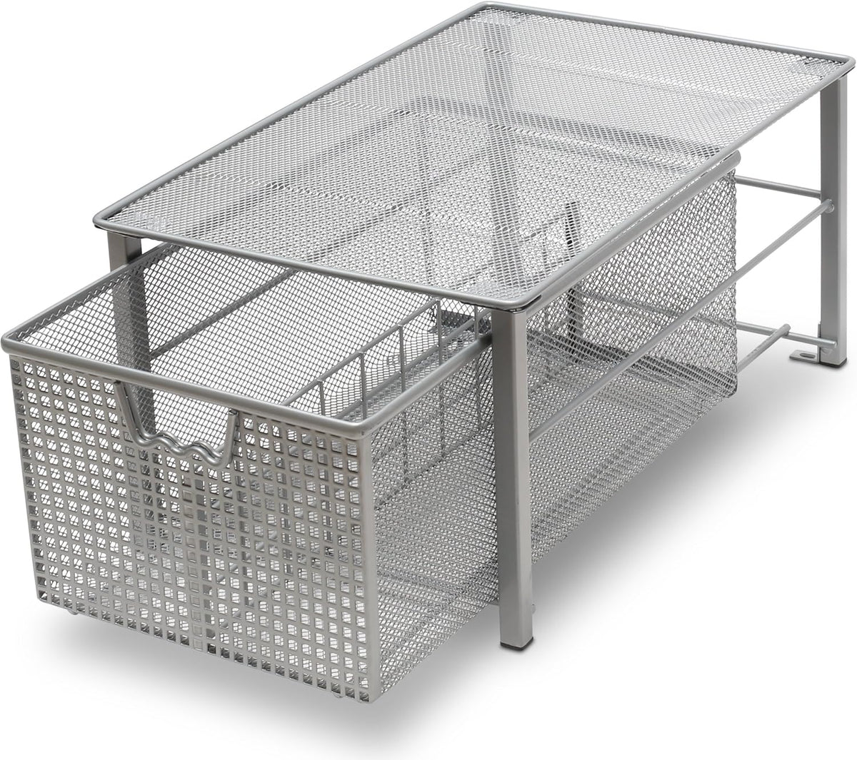 Stackable Pull Out Cabinet Sliding Basket with Divider, Large