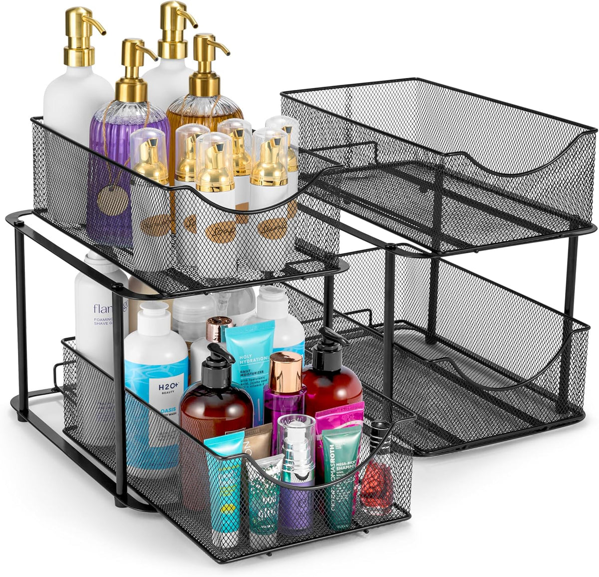 Pull-Out Under Sink Organizer, Mesh Construction (Black, 2 Pack)