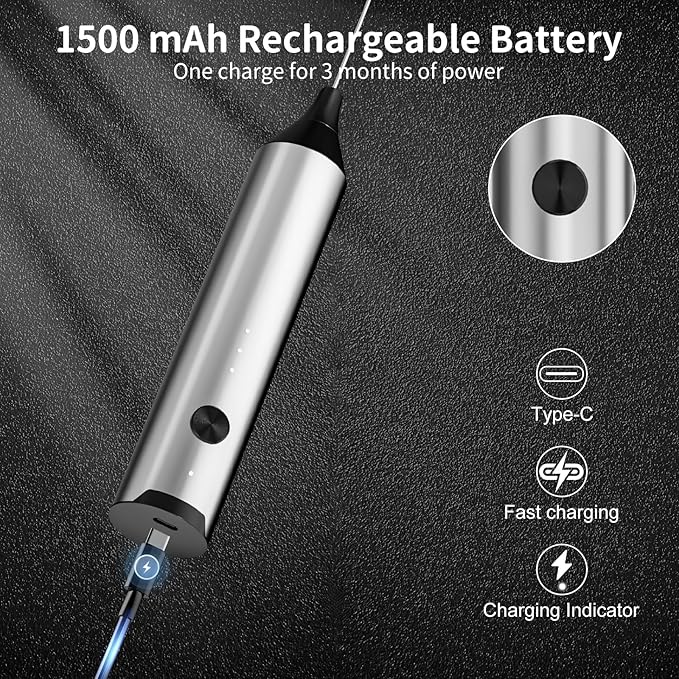 Rechargeable Handheld Milk Frother for Coffee, Hand Frother with Stand, Drink Mixer Frother Wand Electric Whisk Stirrer for Latte, Matcha, Cappuccino, Hot Chocolate (Stainless Steel)