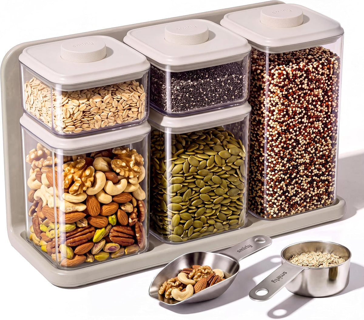 Glass Airtight Food Storage Containers with Pop Lids - White