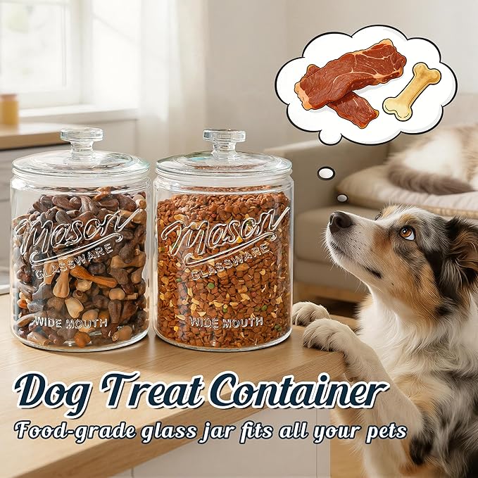 2 Pack 1 Gallon Glass Cookie Jar with Lid, Glass Canisters for Pantry Organizers & Storage, Wide Mouth Mason Jar for Flour Sugar, Sourdough Starter, Coffee, Dog Treat, Apothecary, Laundry Room