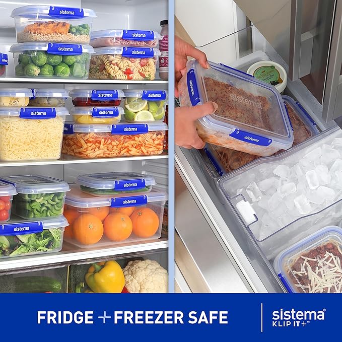 Sistema KLIP IT+ 6-Pack Rectangle Food Storage Containers, Stackable & Airtight Food Boxes with Lids, Dishwasher, Freezer, & Microwave-Safe, BPA-Free, 2.2L / 1L / 400mL