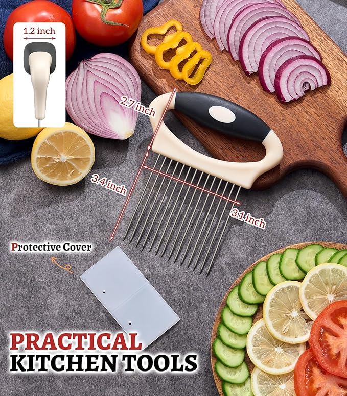 Large Onion Slicer Holder, Stainless Steel Onion Holder for Slicing, Onion Cutter Vegetable Chopper Tool with 14 Sharp Prongs for Slicing of Potato Avocados & Meat, Cooking Gadgets Tool for Fruit Prep