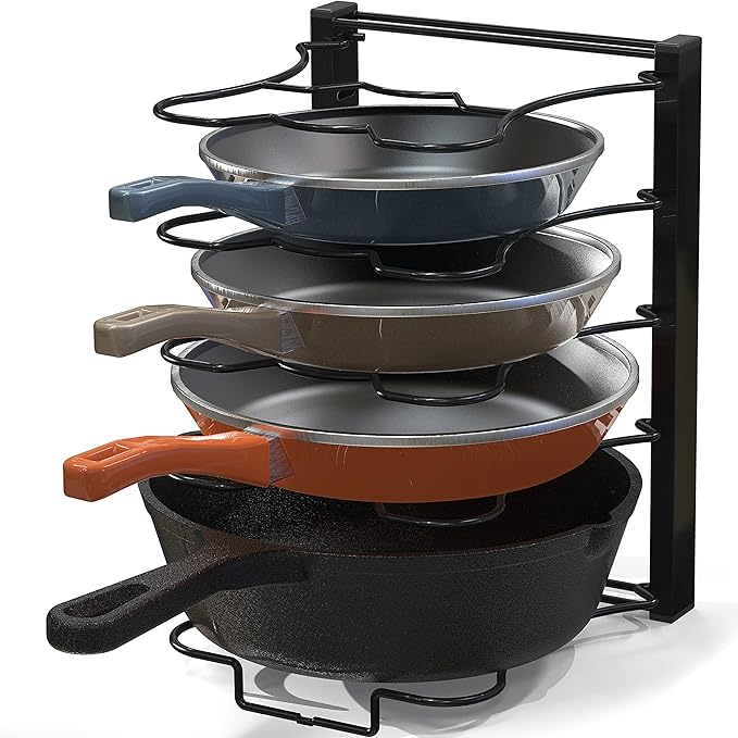 SIMPLE HOUSEWARE 5 Compartments Height Adjustable Pan Organizer, Black