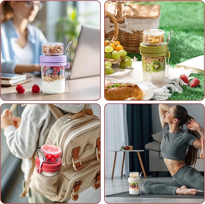 Danmu 4 Pack Overnight Oats Containers with Lids 21 oz (16+5),Dual-Layer Yogurt Parfait Cups with Lids,Meal Prep Containers Glass for Overnight Oats,Yogurt,Parfait,Salad Dishwasher Safe