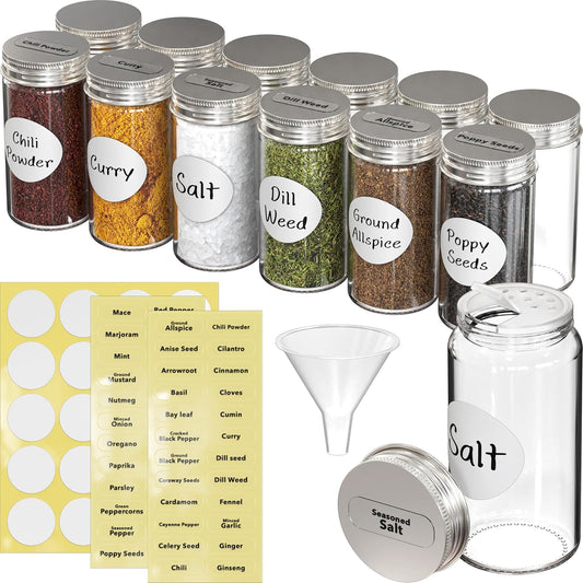 Spice Jars 3-oz Round Glass Bottles, 12 Pack