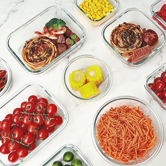 12 Pack Glass Food Storage Containers Set, Glass Meal Prep Containers with Lids, Airtight Lunch Containers, Dishwasher Safe, purple