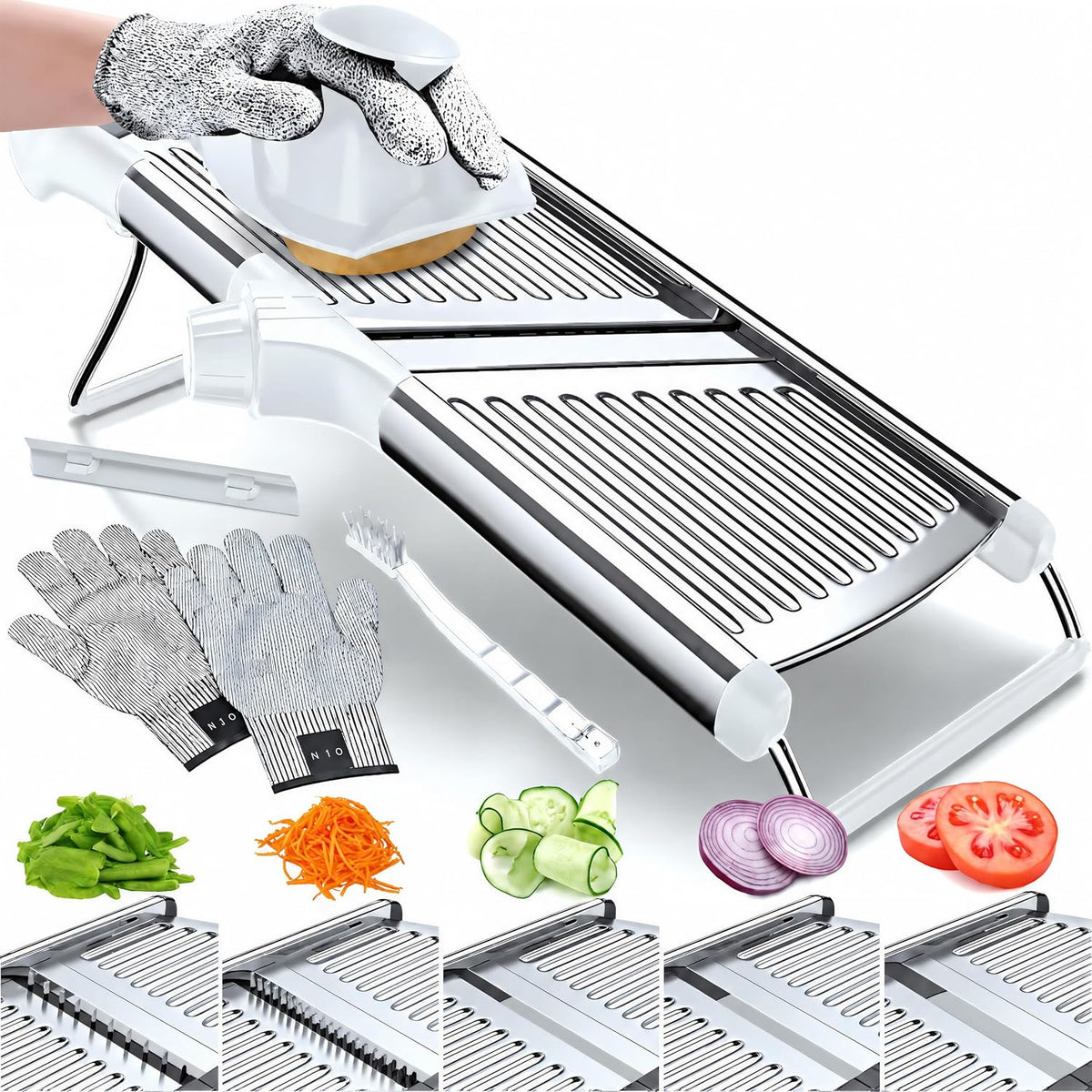 Gramercy Mandoline Slicer for Kitchen with 12 Slice Settings, White Edition
