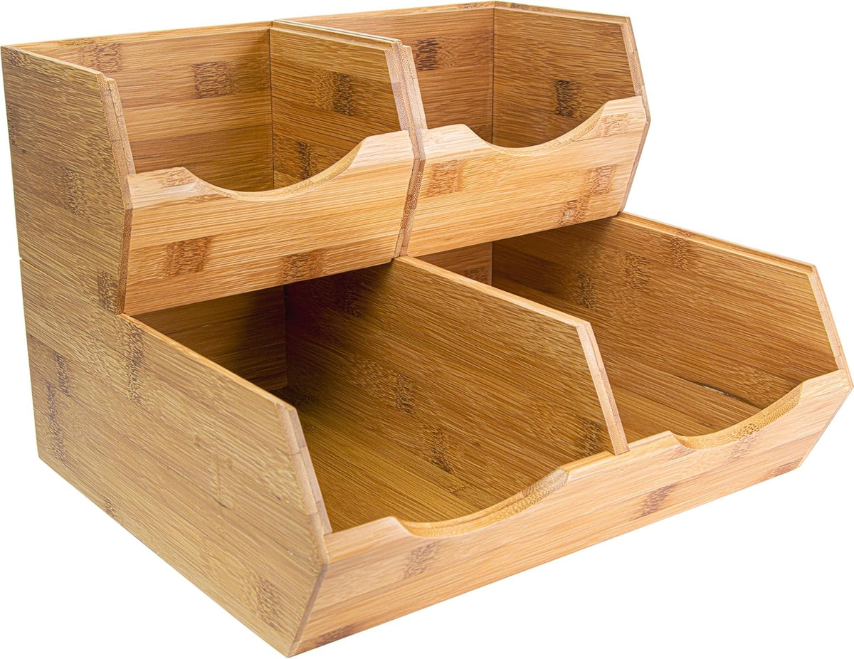 Large Bamboo Pantry Storage Bins – 30% Larger, Stackable Potato Onion Storage Bin, Pantry Organizers and Storage, Produce Vegetable Organizer, Set of 4