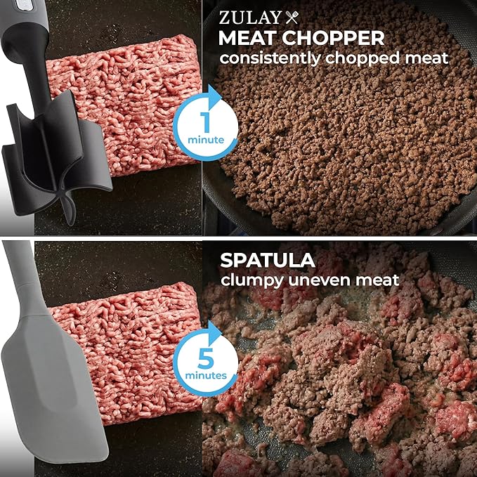 Zulay Kitchen Ground Beef Chopper Tool – 5-Blade Nylon Meat Chopper for Ground Beef, Non-Toxic Food Safe Meat Masher & Breaker, Heat Resistant to 180°C, Dishwasher Safe – Gray