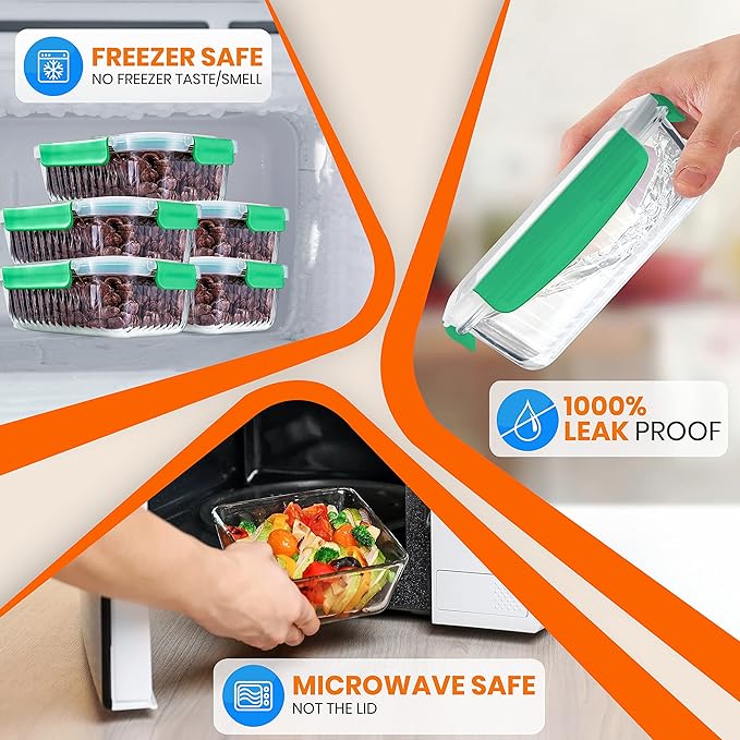 NutriChef 10-Piece Superior Glass Food Storage Containers Set (5 Containers + 5 Locking Lids),Stackable Meal-prep Design, BPA-free Airtight Clear Locking lids with Vent Lids & Air Hole, Wave
