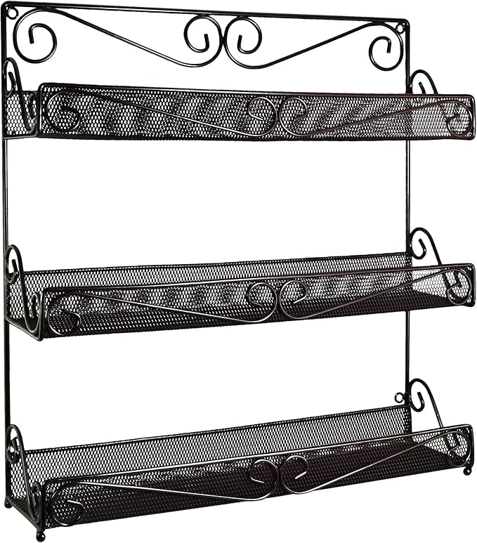 AMT 3 Tier Nail Rack, Pack Metal Wall Mount Organizer, Essential Oils Organizer, Pantry Cabinet Door Shelf Storage. Hanging Display for Spice Jars, Sauces, Cosmetic Beauty Bottles