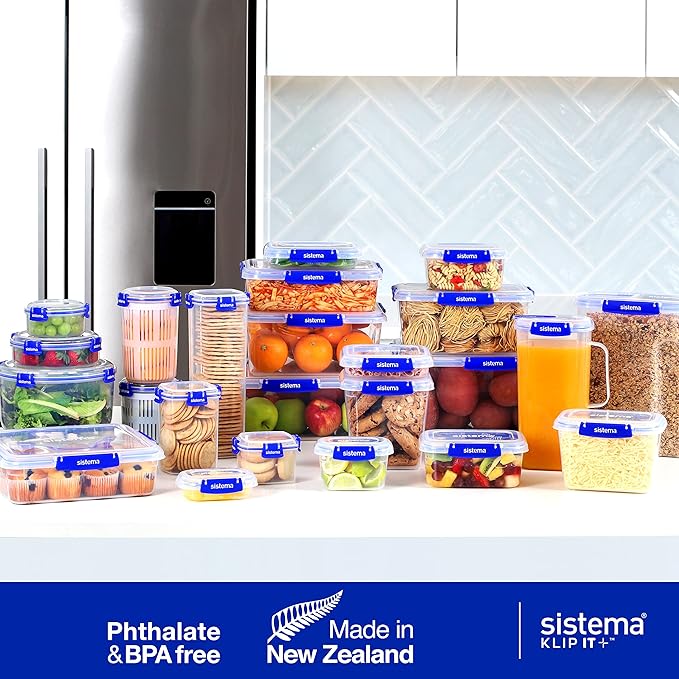 Sistema KLIP IT+ 6-Pack Rectangle Food Storage Containers, Stackable & Airtight Food Boxes with Lids, Dishwasher, Freezer, & Microwave-Safe, BPA-Free, 2.2L / 1L / 400mL
