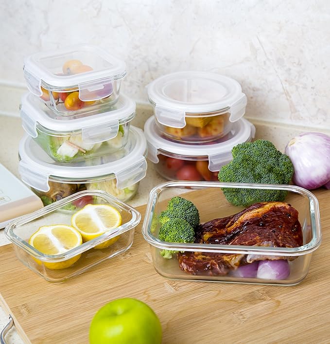 Bayco Glass Storage Containers with Lids, 9 Sets, Meal Prep Airtight Food Storage Containers for Food Storage with Lids - Leak Proof