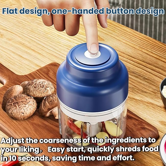 2026 Upgrade Electric Garlic Chopper Mini, 320 ml Small Garlic Chopper Mincer with 6 Stainless Steel Blades, Portable Rechargeable Cordless Chopper for Onion,Chili,Ginger,Nuts,Meat & Fruits (Blue)