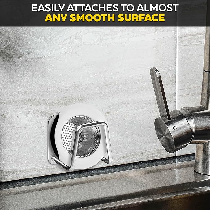 Stainless Steel Sponge Holder for Kitchen Sink, Saves Counter Space – Compact Quick-Dry Kitchen Sink Sponge Holder – Easy Adhesive Install, Rust-Resistant | Fits Metal, Glass, Ceramic, Wood & Tile