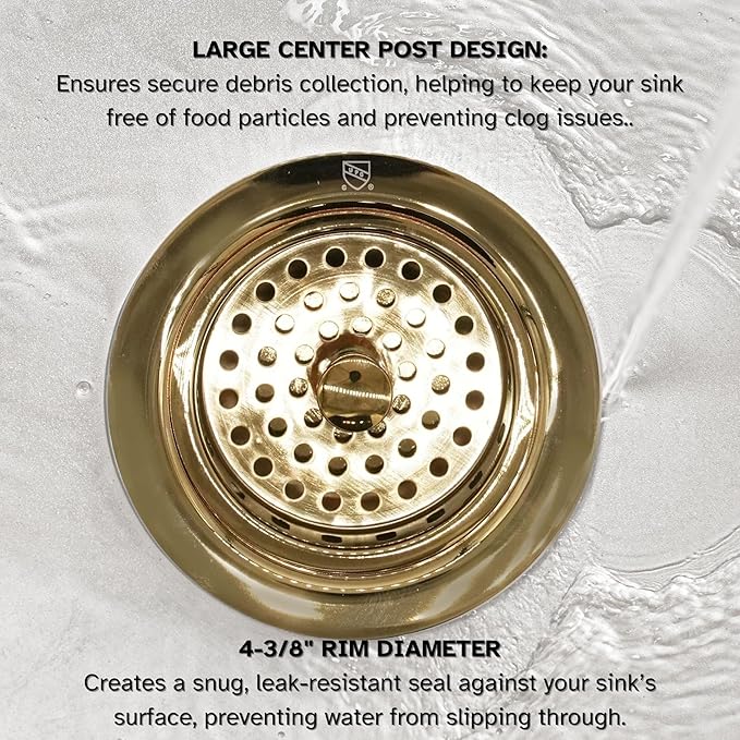 Westbrass D2145-01 3-1/2" Post Style Large Kitchen Sink Basket Strainer, Polished Brass (2-Pack)