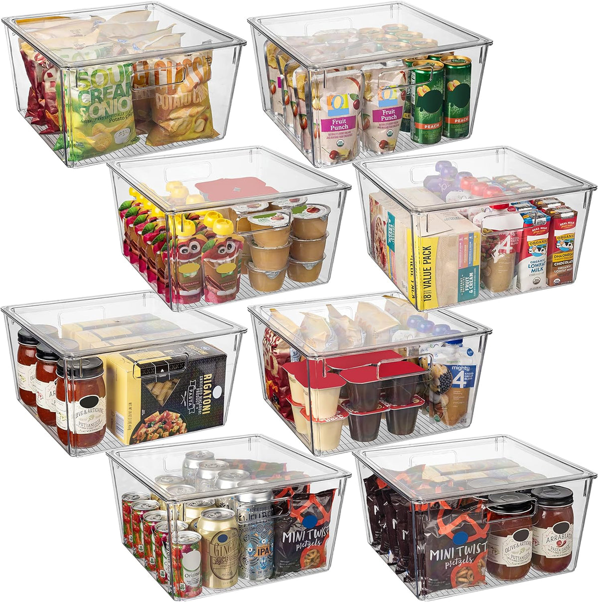 Plastic Storage Bins with Lids, Pantry Organizer, XL, 8 Pack