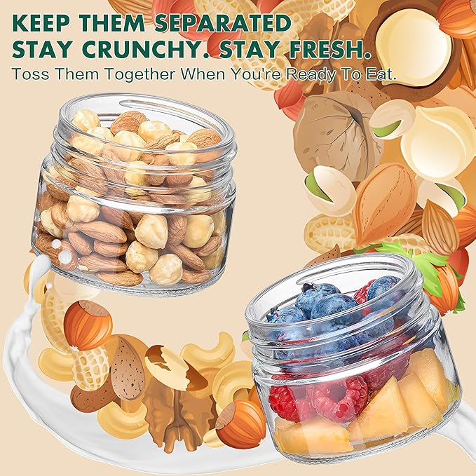 Danmu 4 Pack Overnight Oats Containers with Lids 21 oz (16+5),Dual-Layer Yogurt Parfait Cups with Lids,Meal Prep Containers Glass for Overnight Oats,Yogurt,Parfait,Salad Dishwasher Safe