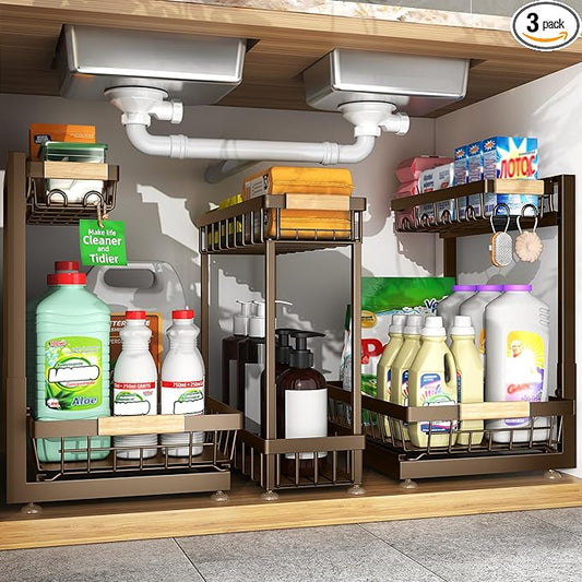 3 Pack Under Sink Organizer, Brown