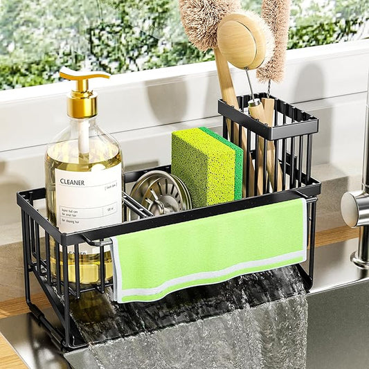 Cisily Kitchen Sink Caddy Organizer with High Brush Holder