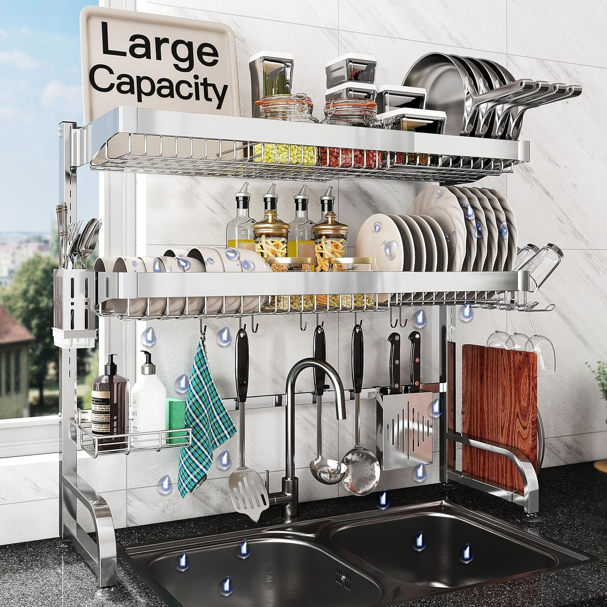Over The Sink Dish Drying Rack, Extra Large Capacity Dish Drainer