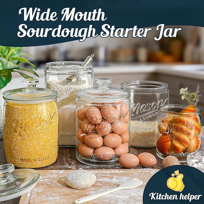 2 Pack 1 Gallon Glass Cookie Jar with Lid, Glass Canisters for Pantry Organizers & Storage, Wide Mouth Mason Jar for Flour Sugar, Sourdough Starter, Coffee, Dog Treat, Apothecary, Laundry Room