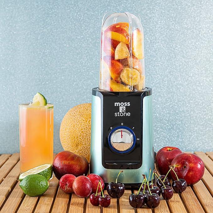 Moss & Stone Personal Smoothie Blender, Single Serve Blender for Shakes & Protein, 17oz Blend Cup & 10oz Grind Cup, Compact Mini Design for Home, Office, Gym & Travel
