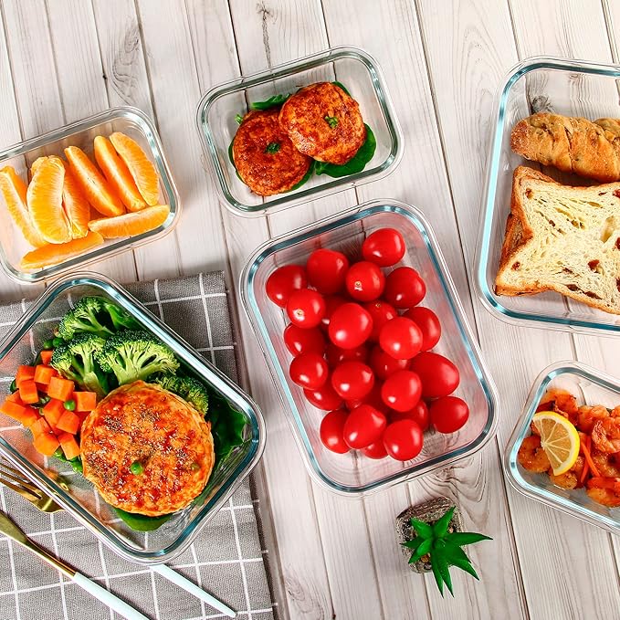 UMEIED 10 PACK Glass Food Storage Containers with Leak Proof Lids, Glass Airtight Meal Prep Containers Set for Lunch, On the Go, Leftover, Kitchen Pantry Organizers and Storage (Blue)