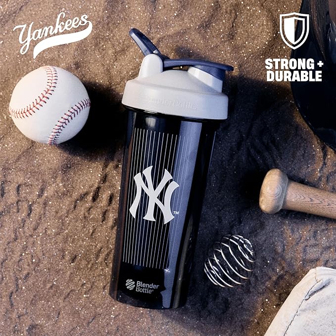 BlenderBottle Shaker Bottle Pro Series Perfect for Protein Shakes and Pre Workout, 28-Ounce, Grey/Blue (New York Yankees)