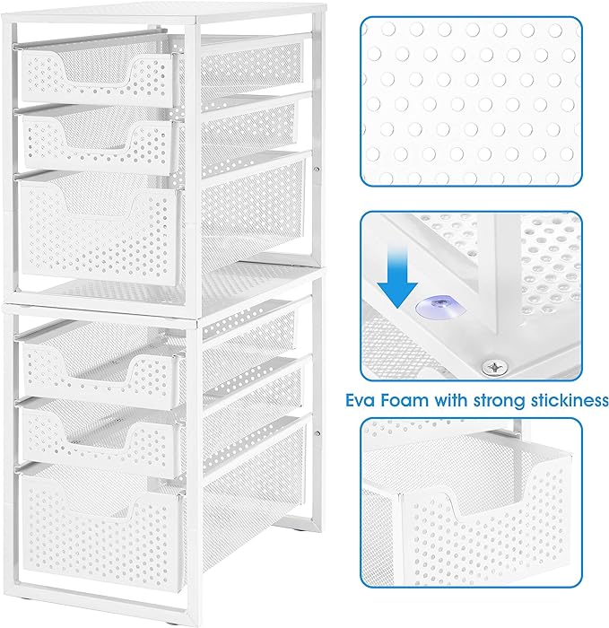Simple Trending 3-Tier Under Sink Cabinet Organizer with Sliding Storage Drawer, Desktop Organizer for Kitchen Bathroom Office, Stackbale,White