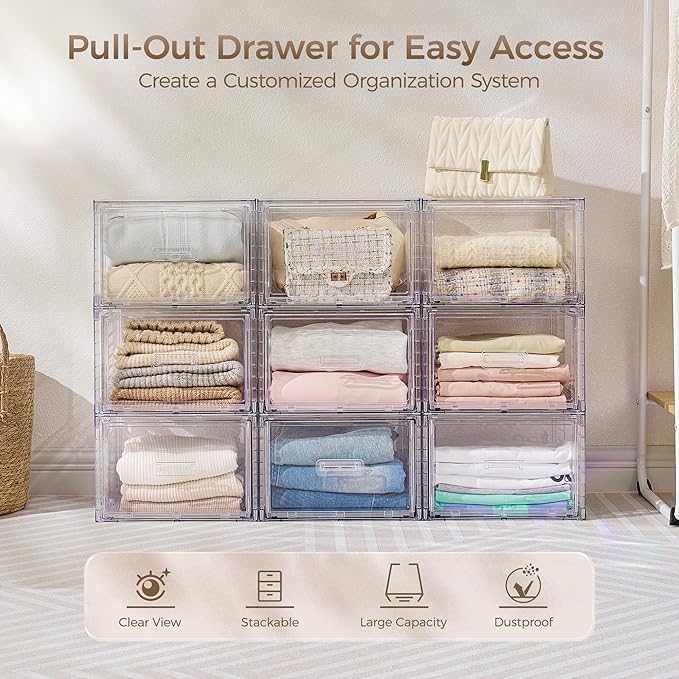 Vtopmart 2 Pack 18QT Clear Stackable Storage Drawers,Easily Assemble Closet Organizers,Plastic Storage Bins for Bathroom,Cabinet,Kitchen Pantry,Under Sink Organization(Medium)