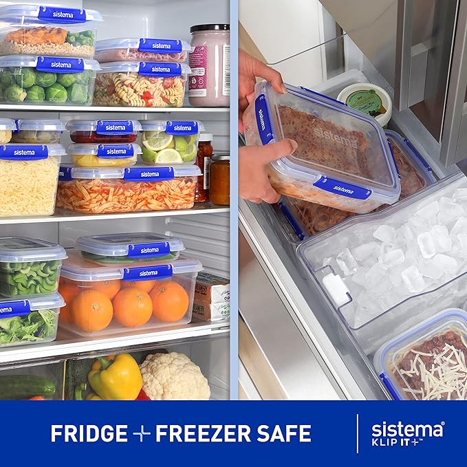 Sistema KLIP IT+ 2.2L Rectangle Food Storage Containers (3-Pack), Stackable & Airtight Food Boxes with Lids, Dishwasher, Freezer, & Microwave-Safe, BPA-Free, School Lunch Boxes
