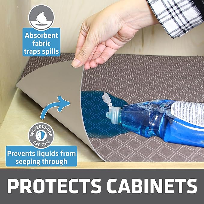 Drymate Premium XL Under Sink Mat, Waterproof Cabinet Protection Mats for Kitchen & Bathroom, Absorbent Shelf Liners, Slip-Resistant, Non-Adhesive, Machine Washable (USA Made)(24”x59”)(Taupe)