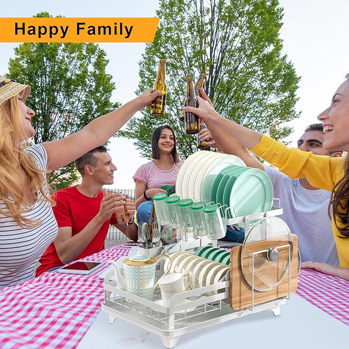 Dish Drying Rack Without Installation 2 Tier Metal Dish Racks for Kitchen Counter for 1-3 People with Drain Board Multifunctional Storage and Drainage Apartment Essentials
