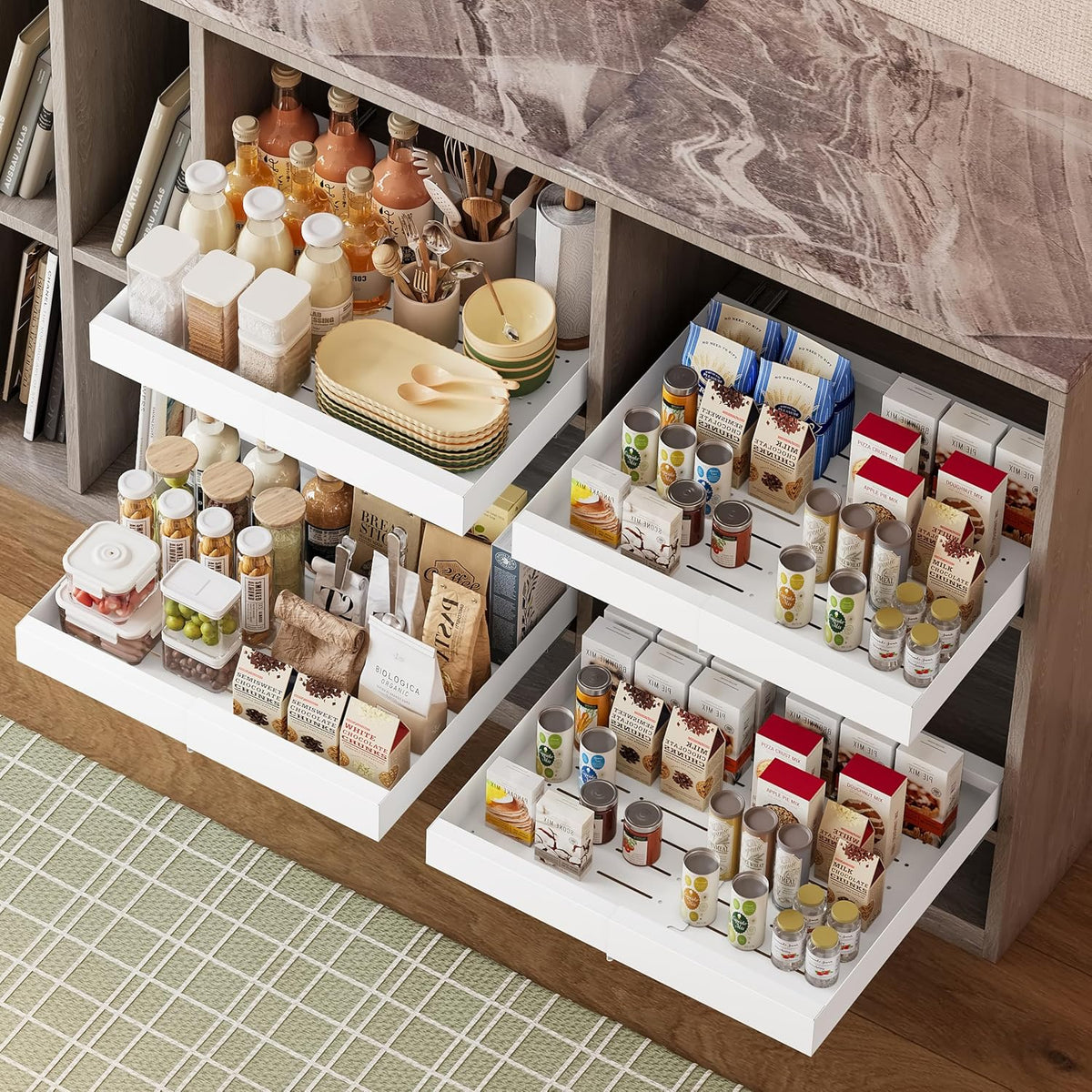 2-Pack Pull-Out Cabinet Organizer with Expandable - Spice Rack Organizer for Cabinet & Slide-Out Drawers for Kitchen Cabinets，Adjustable Width 11.8"-19.7"White