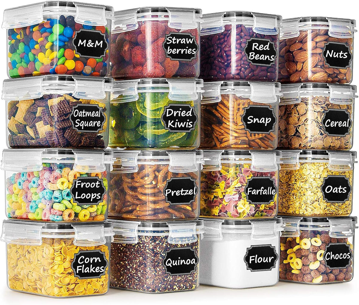 Airtight Food Storage Containers with Lids 0.8L, 16PCS, Black