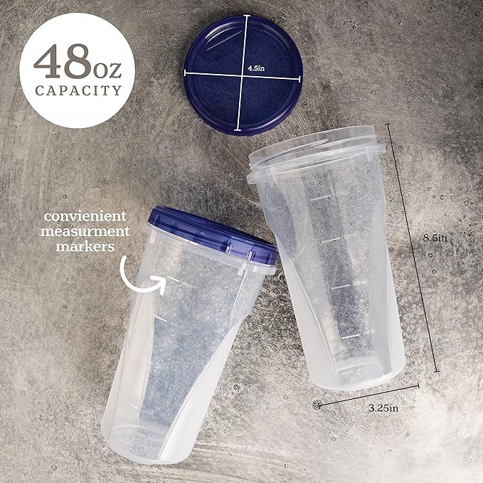 PLASTICPRO 48 Ounce Twist Top Deli Containers Clear bottom With Blue Top Twist on Lids Reusable, Stackable, Food Storage Freezer Container Pack of 4 (Blue)