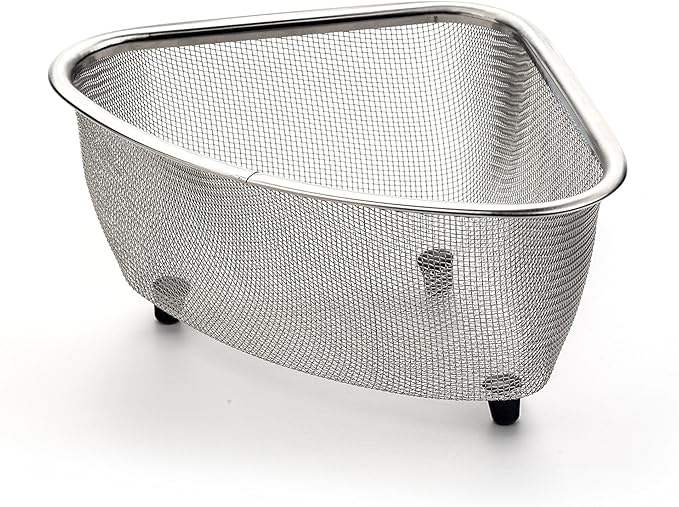 RSVP International Endurance® In-Sink Mesh Colander Strainer Basket, 3 Quart | Organize Sponges, Collect Food Scraps | Dishwasher Safe | Small Corner Basket | Steaming, Draining & Rinsing