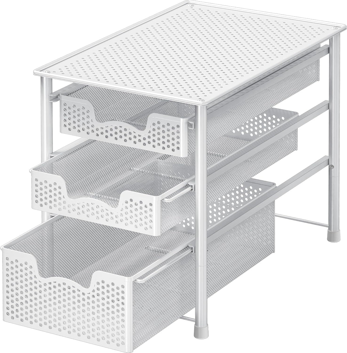3 Tier White Alloy Steel Sliding Basket Organizer Drawer Cabinet