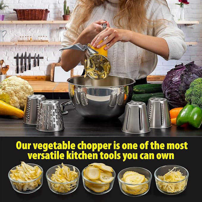 Maxam Vegetable Chopper, Dynamic Food Processor with Stainless-Steel Shredders With 5 Quart Mixing Bowl