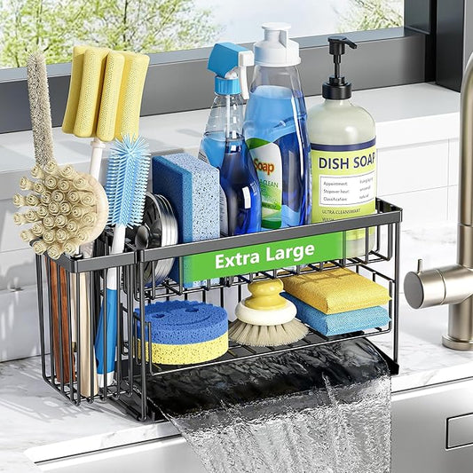 Cisily Extra Large 2-Tier Kitchen Sink Caddy Organzier Rack with Flexible Dish