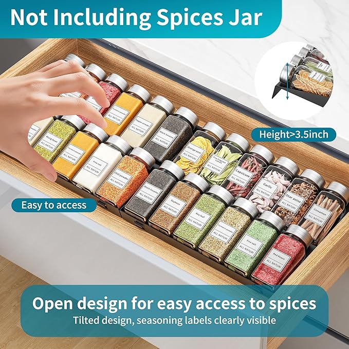 BOIVSHI Spice Drawer Organizer, 4 Tier Metal Spice Organizer for Drawer Insert, Spice Organization for Drawer, Kitchen, Countertop, Pantry (Jars Not Included)