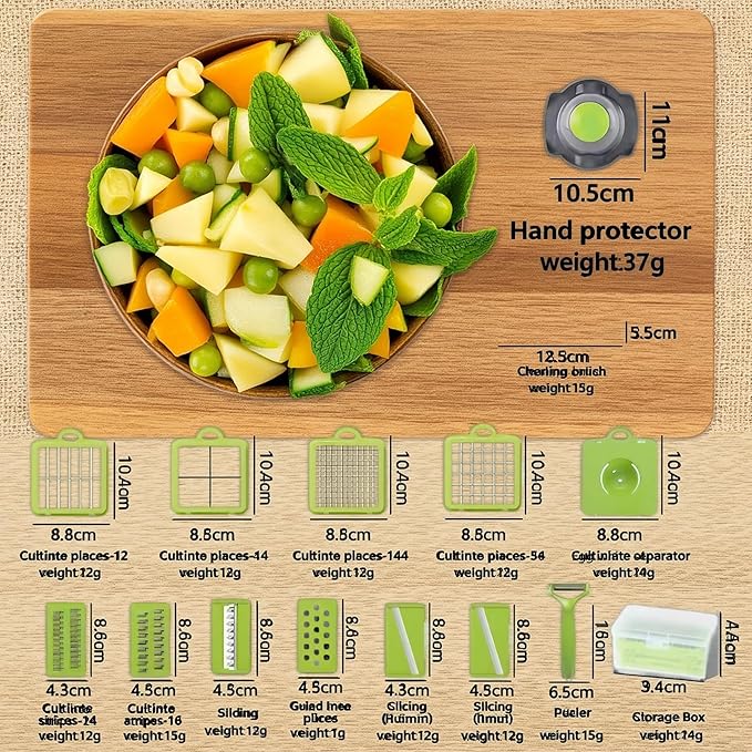 28pcs Ultimate Vegetable Chopper Set - Multifunctional Manual Food Processor with Container, Hand Guard & Blades for Quick Slicing, [Replacement] (Blades)