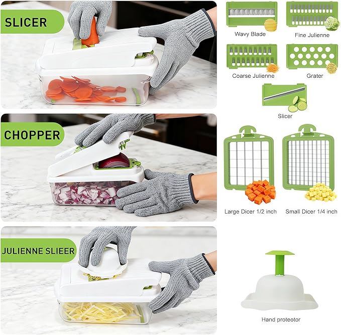 Mandoline Slicer for Kitchen, Vegetable Chopper with Adjustable Stainless Steel Blades, Fruit Slicer & Food Cutter for Potato, Onion, Cucumber, Carrot and Meal Prep, Easy to Clean